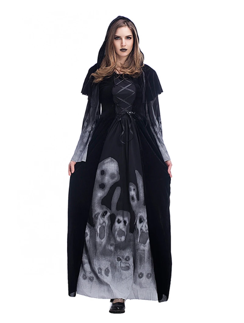 

Halloween Lady The Skeleton Night Ghost Vampire Costume Black Queen Evil Witch Cosplay Carnival Party Fancy Dress