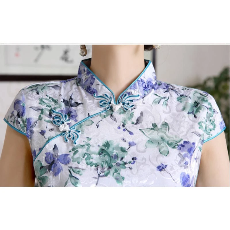 SHENG COCO Flowers Qipao Traditional Chinese Dress Cotton Ladies Cheongsam Vintage Qi Pao Beautiful Daily Chinese Style Dresses