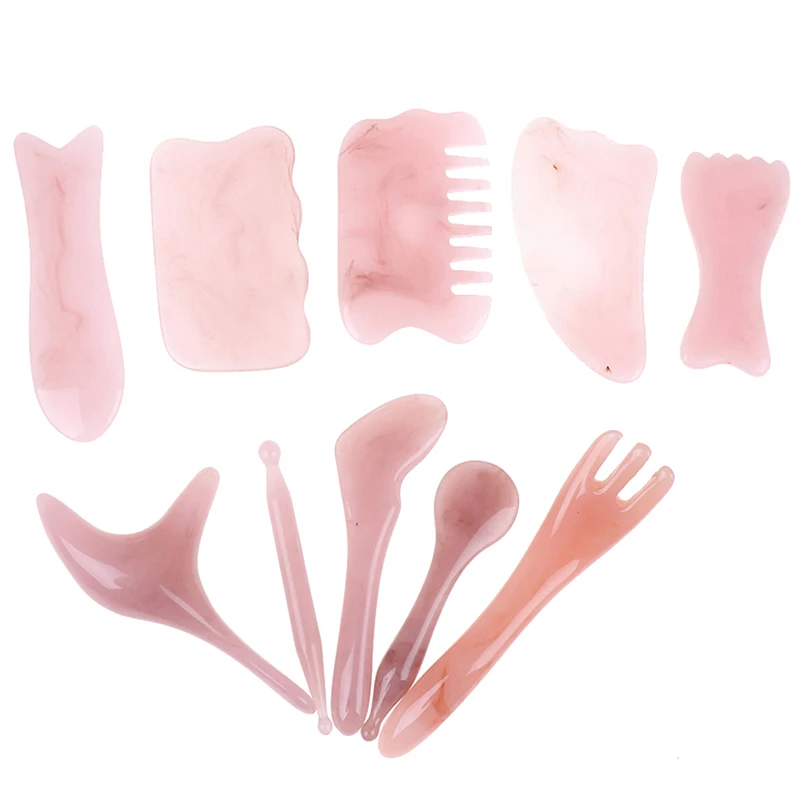 

Natural Rose Quartz Stone GuaSha Facial SPA Massage Gua Sha Board Body Massager China Traditional Scraping Healing 10 Styles