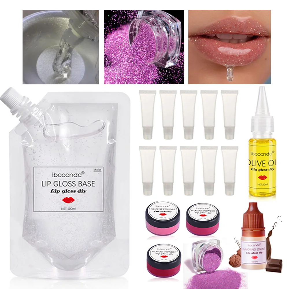 DIY Lip Gloss Kit Moisturizing Clear Lip Gloss Base Gel 100ml with Lipgloss  Tubes Pigment Powder Glitter Flavor Essence Oils - AliExpress