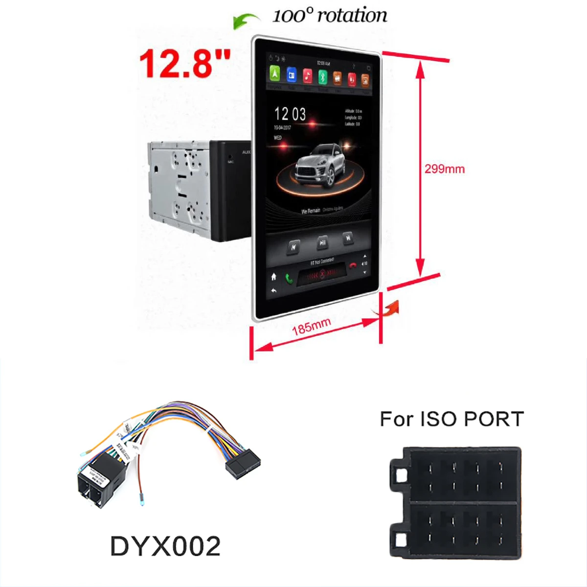ISO Универсальный 2 DIN Автомобильный мультимедийный DVD 180 ° вращающийся 1280*720 12," PX6 ips Android 8,1 4 Гб+ 32 ГБ Автомобильный gps карта RDS радио плеер - Цвет: ISO