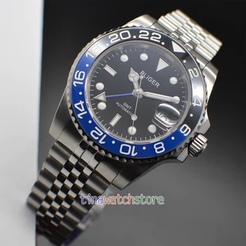 

Bliger 40mm ceramic bezel sapphire glass date adjust GMT stainless steel Automatic movement Men's business Watch