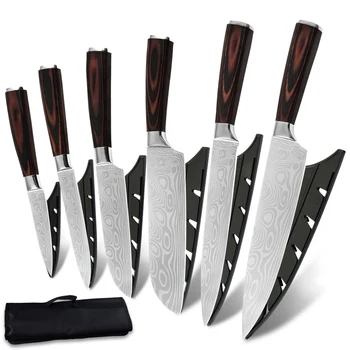 

Sowoll Kitchen Knives Set with Roll Bag 7CR17 Stainless Steel Chef Knife Color Wood Handle Razor Sharp Blade Cooking Knife Tools