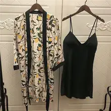 Новая одежда для сна, женский сексуальный костюм с длинными рукавами и подтяжками из шелка со льдом, костюм из двух предметов в Корейском стиле, платье-Пижама, ночная рубашка, домашний костюм