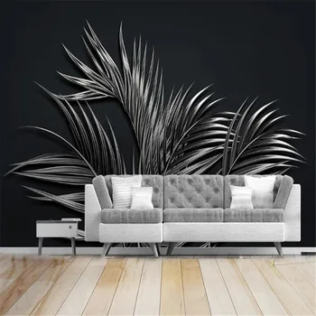 

Custom 3D Wallpaper Mural Nordic Simple Light Luxury Black Gold Leaf Tropical Plant Bedroom Background Wall Mural