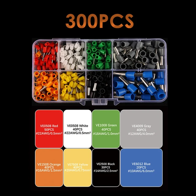 300/800PCS/Boxed VE Tubular Crimp Terminal Electrical Wire Insulated Terminator Block Cord End Connector Crimping Terminals Kit 300PCS WITH BOX
