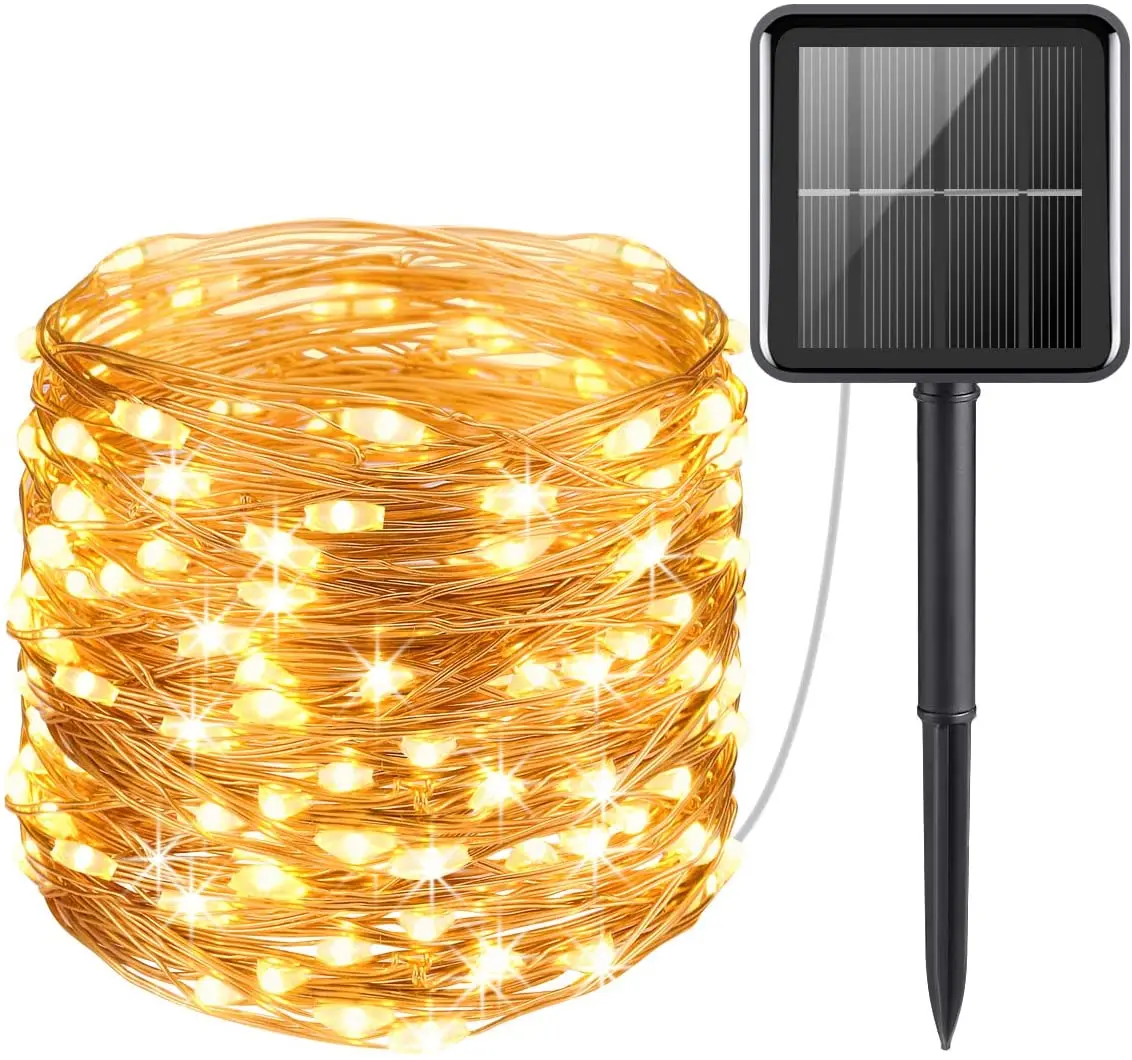 10M 20M 200LED Solar String Lights Copper Wire Fairy Outdoor Garden Party UK 