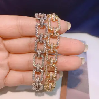 HIBRIDE Square Link Chain Bracelet Bangles Cubic Zircon CZ Vintage Bohemian Cuff Bracelets For Women Femme Fashion Jewelry B-155