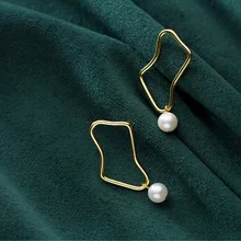 MloveAcc 925 стерлингового серебра геометрические неправильной формы серьги-гвоздики с жемчугом для женщин уникальные серьги