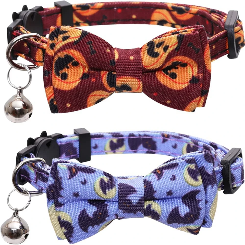 Halloween Cat Collar Breakaway with Cute Bow Tie and Bell Pumpkin Lantern Bat Spider Pattern for Kitty Adjustable Safety Collars | Дом и сад