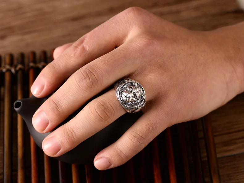 BOCAI New Real S925 Silver Jewelry Domineering Lion Head King of Beasts 2021 Trend Fashion Men's Ring