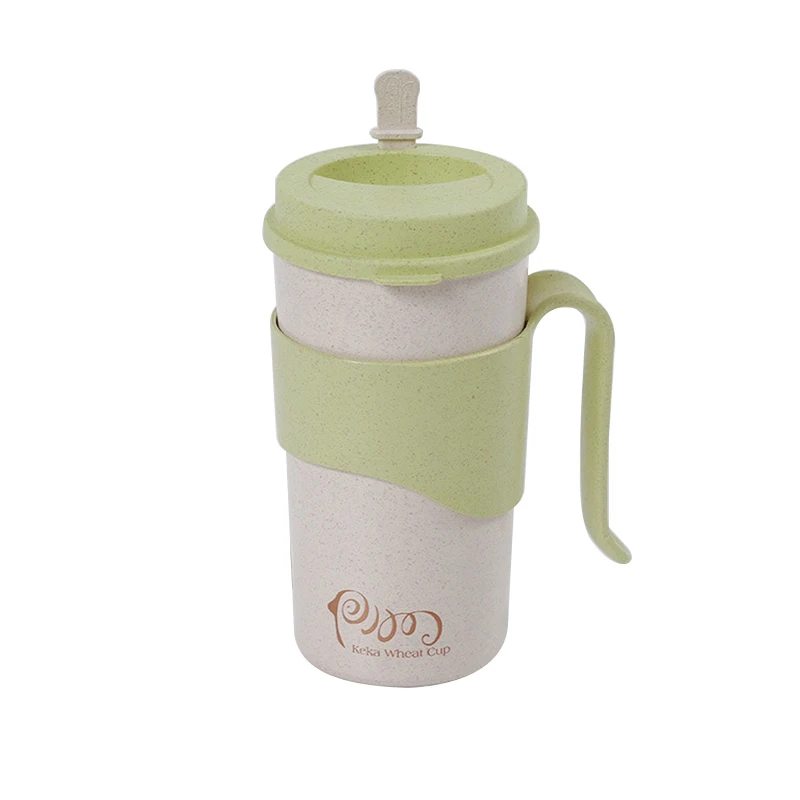 Креативные 350 мл/450 мл волокна рисовой шелухи пластиковые тумблеры кофейные чашки и кружки бутыль для чая или воды молочные чашки Кружка для путешествий подарки для взрослых - Цвет: Зеленый