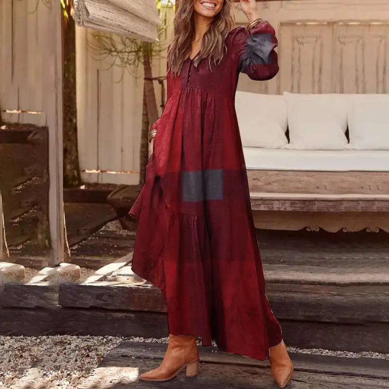 Autumn Long Sleeve Long Maxi Dress WomenPlaid Dress ZANZEA 2020 Casual Summer Sundress Loose Fashion Vestidos Party Robe