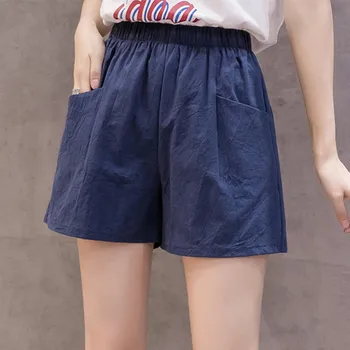 

Women Linen Shorts Summer Flax Cotton Trousers High Waist Lady Loose Comfortable Hot Breeches Girl Casual Garments #YJ