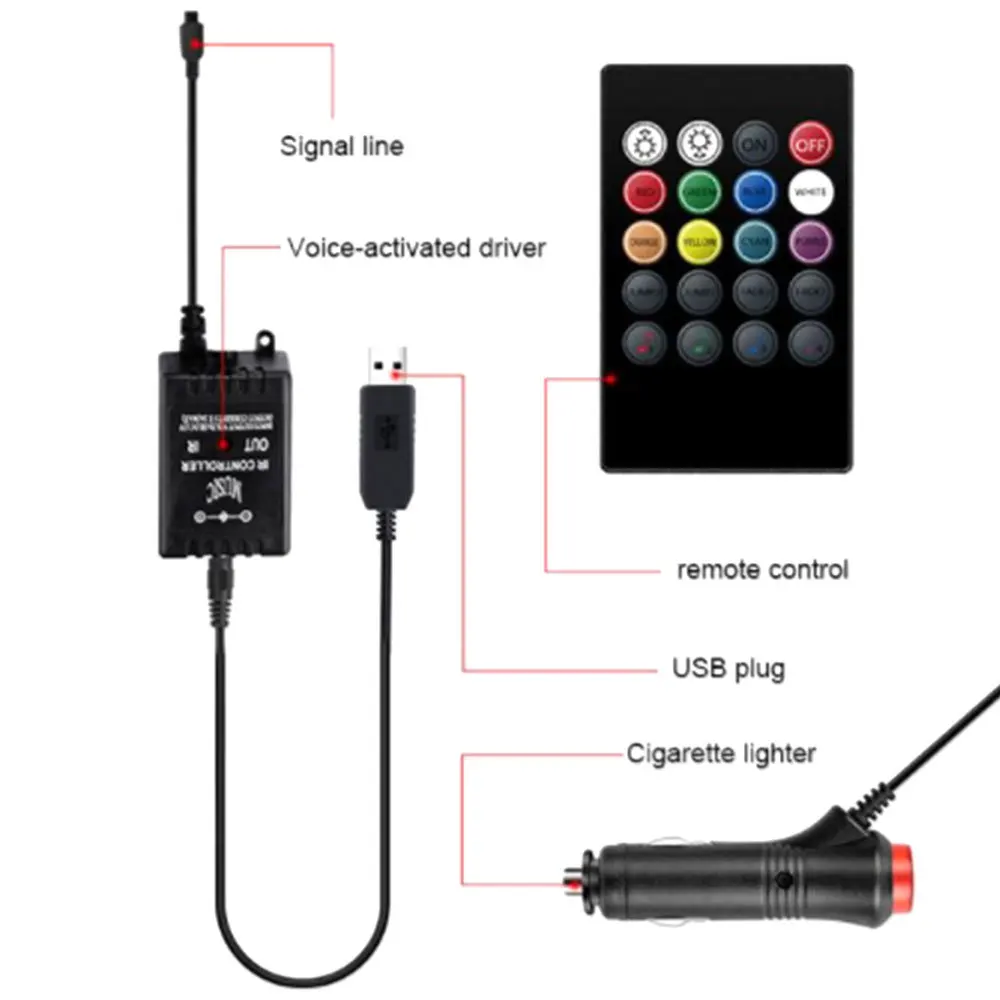 Автомобильный RGB атмосферный свет ножной Свет USB/Автомобильное зарядное устройство пульт дистанционного управления интерьер декоративный окружающий светодиодный светильник Полоса Автомобильный свет