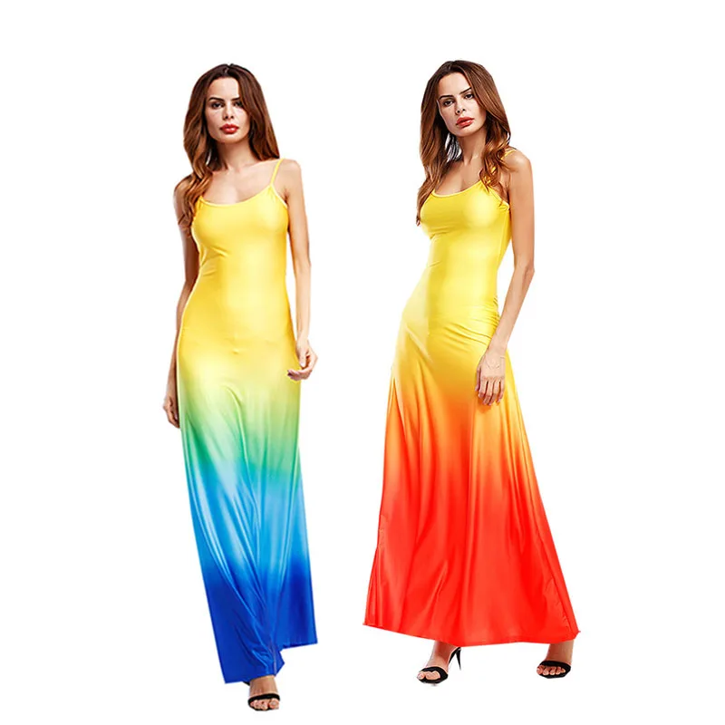 Women Dress Summer Large Size Dress New Fashion Gradient Color Sling Long Dress Women's Clothing Large Size Women's Clothing