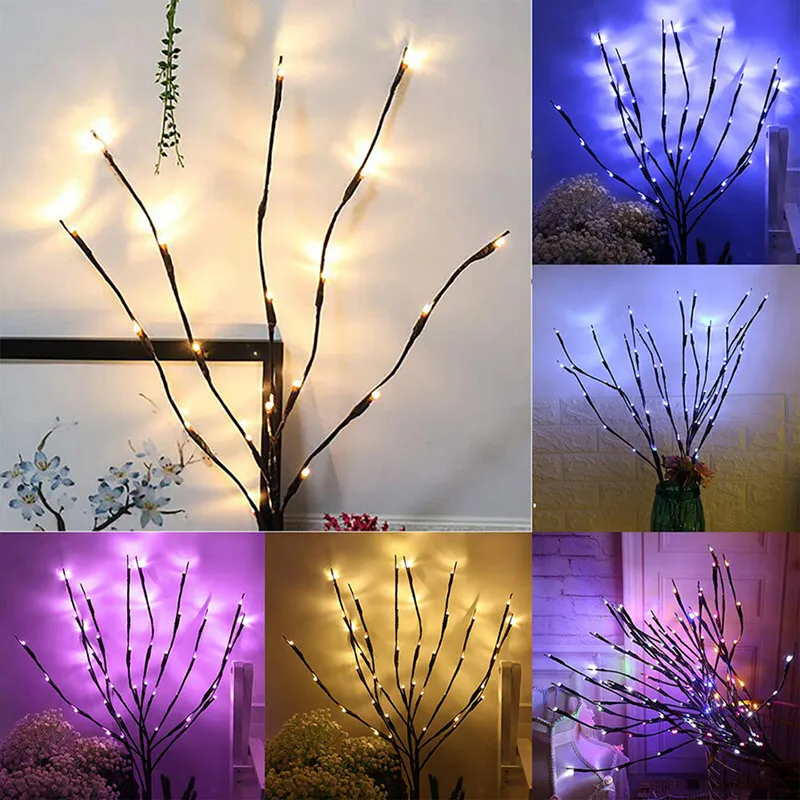 LED Willow Simulation Tree Branch Night Lamp String Lights Battery-Operated 20 Bulbs Decorations Christmas Bedroom Indoor