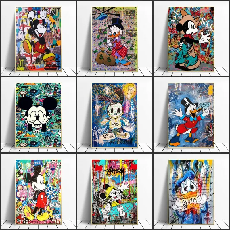 Graffiti Art Funny Disney Mickey and Minnie Canvas Painting Street Poster Print Wall Picture for Living Room Decor | Дом и сад