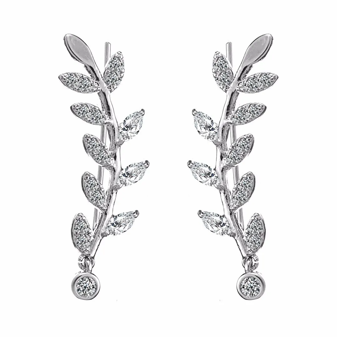 Женские серьги клипсы в виде листьев с кристаллами 2 шт.|Серьги-клипсы| |