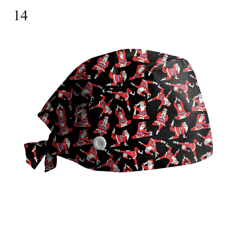 Christmas Snowflake Print Adjustable Fashion Print Scrub Hat Dust-Proof Cap Cotton Nurse Cap Bandage Men Women Surgical Hat Cap true religion skully hat Skullies & Beanies