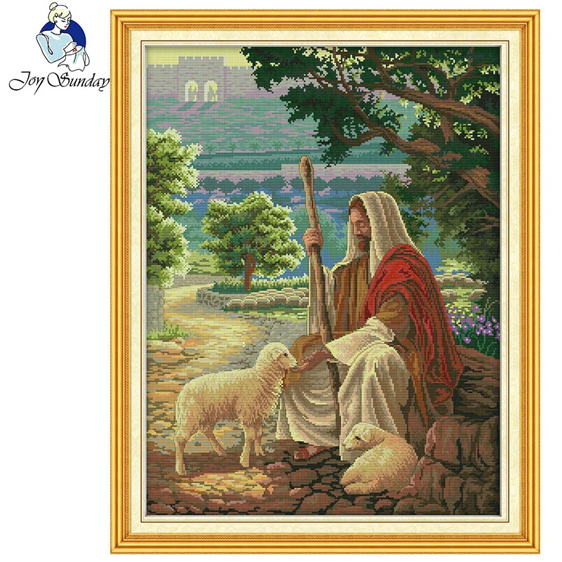 Joy Sunday Jesus shepherding Счетный узор Печатный холст Набор для вышивки крестом DMC Набор для вышивки рукоделия Декор для дома ручной работы