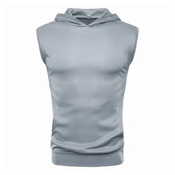 

New Fitness Gym Running Shirts Tees Solid Color Top Fashion Comfortable Hooded Skin Friendly Men'S Sports Sleeveless T-Shirt