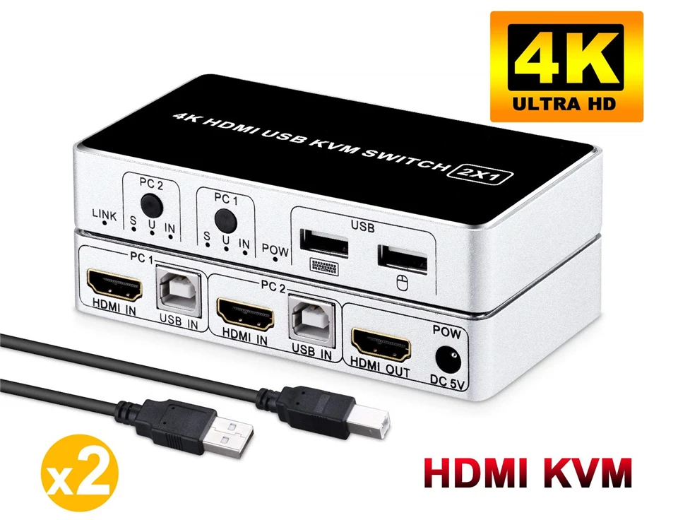 Navceker 2 порта HDMI KVM переключатель 4K KVM HDMI USB переключатель Поддержка USB 2,0 клавиатура мышь KVM переключатель USB для ПК ноутбука XBox монитор