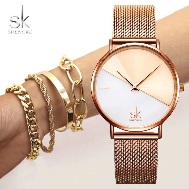 

Shengke SK Women Bracelet Watch Set Leather Wrist Watch Vintage Lady Watch Irregular Clock Mujer Bayan Kol Saati Montre Feminino
