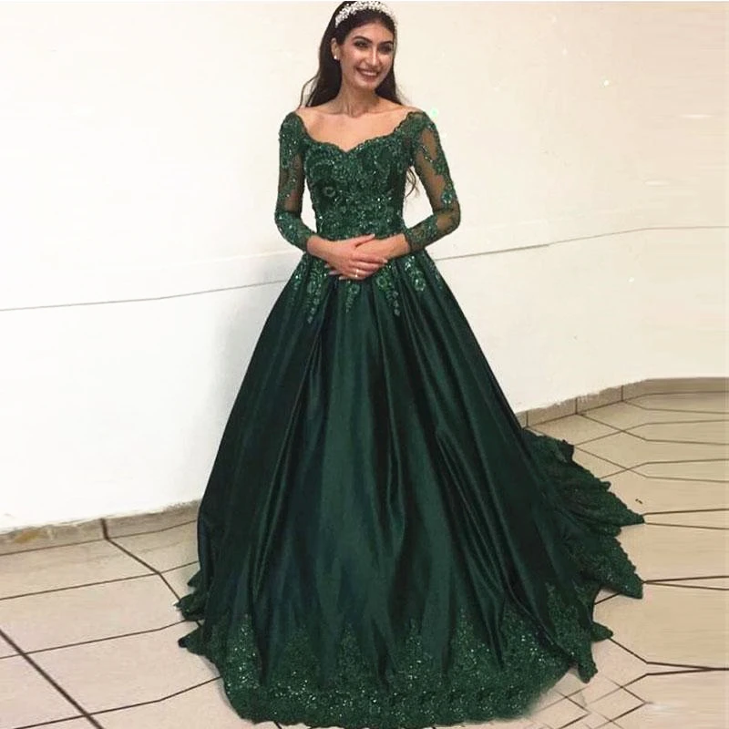 dark-green-long-sleeves-lace-evening-dresses-arabic-2020-scoop-neck-satin-appliques-beaded-formal-party-prom-dresses-vestidos-de-formal
