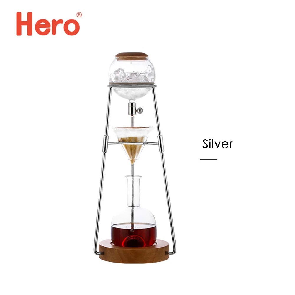 Ice Drip Coffee Maker, Commercial Pine Wood + Handmade Glass Cold Brew Coffee Household Ice Drip Coffee Pot Lomana