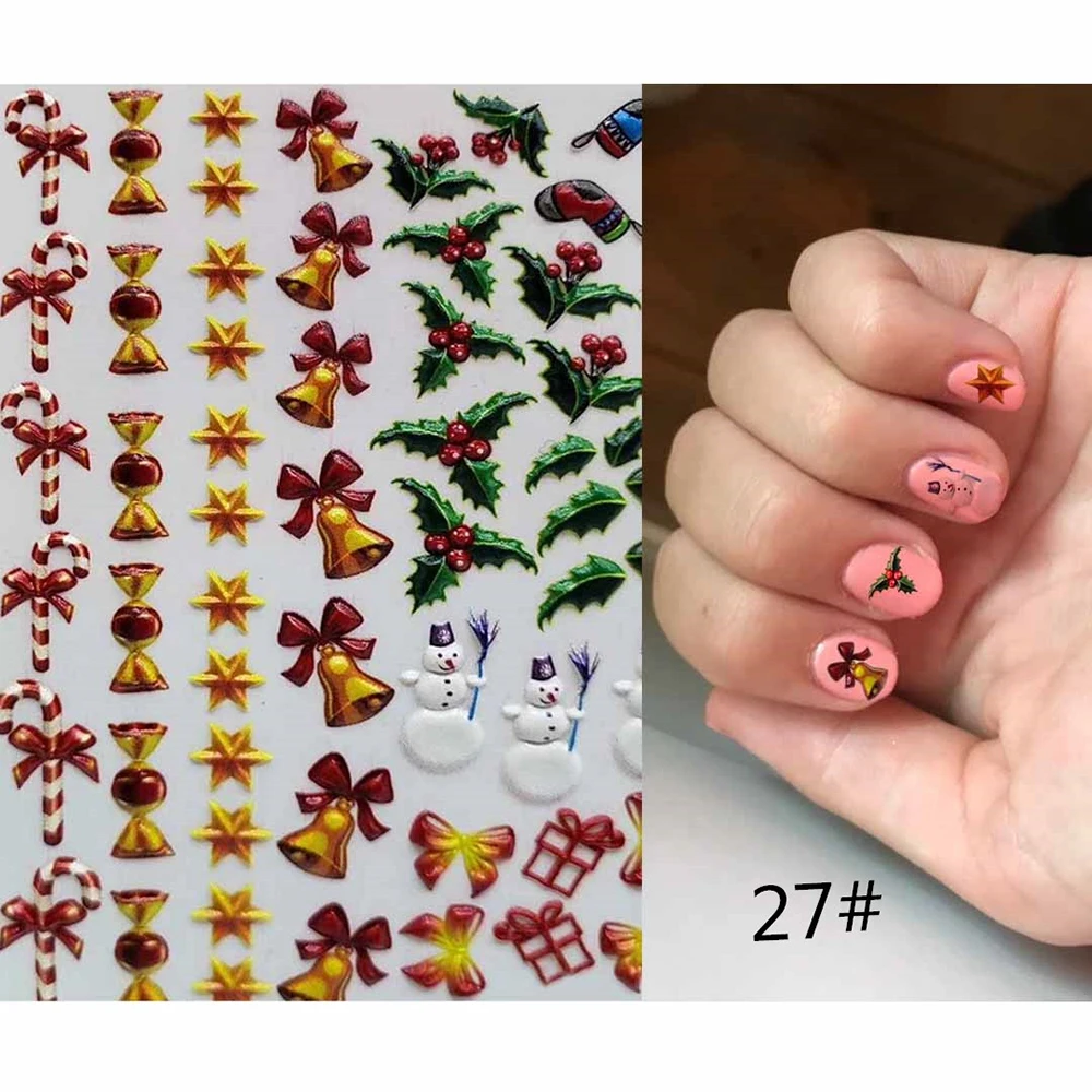 4 Christmas Series 6D Engraved Flower Acrylic Mark Nail sticker Nail Stickers Embossed Flower Water Nail Tool Decoration New - Цвет: 4