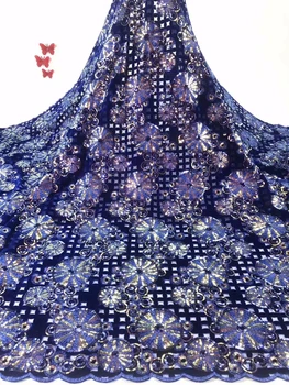 

Blue Velvet Latest African sequins Lace Fabrics High Quality 2019 Nigerian Lace Fabric For Wedding French Lace Fabric