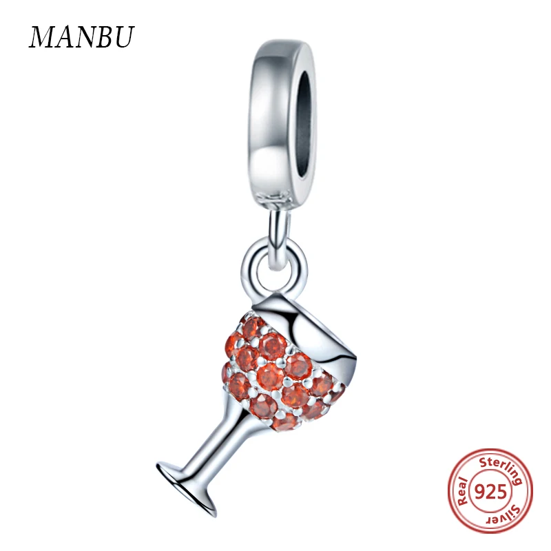 

MANBU fit pandora charms sterling silver 925 original Wine Glass with CZ Beads for woman gifts with jewelry making free shipping