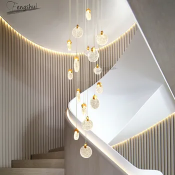 

Nordic LED Light Luxury Crystal Lamp Villa Hotel Loft Duplex Chandelier Modern Living Room Staircase Lights Decor Light Fixtures