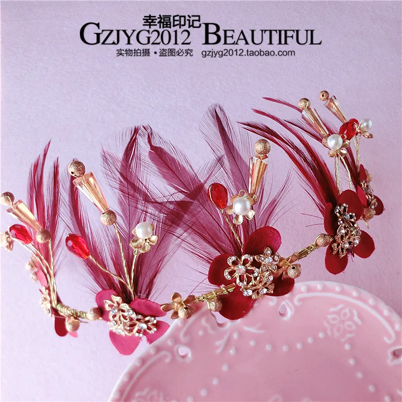 

Origional Korean Style Bride Handmade Crown Feather Headwear Gold Hair Accessories Hair Bands Hair Band Wedding Dress Ornament
