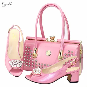 

Pretty pink woman high heel pump shoes and bag set for wedding/party T8102 heel height 6 cm