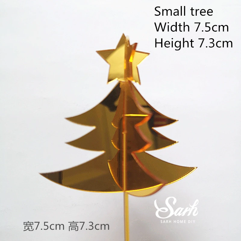Обувь на год Санта Клаус акриловый торт Топпер красное золото Merry Рождественские елки Снежинка принадлежности для выпечки сладкие подарки - Цвет: 2pc small gold tree