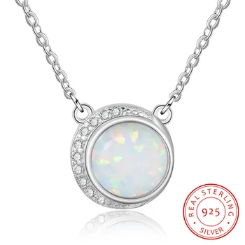 

Round White Opal Necklace Luxury 925 Sterling Silver Chain Necklaces for Women Cubic Zirconia Fine Jewelry Engagement Gift