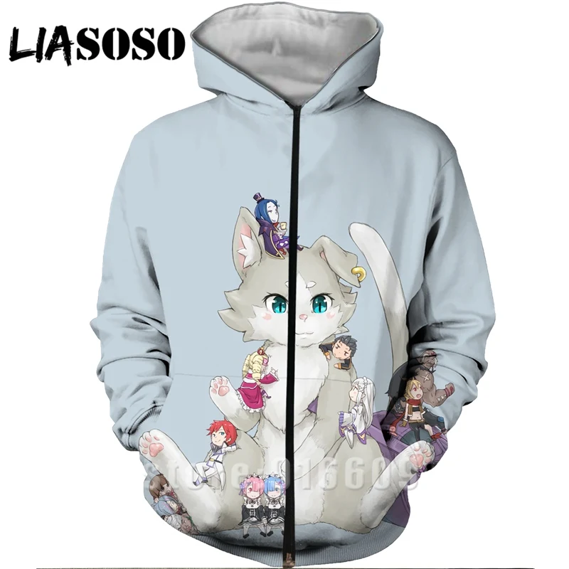 Re Zero Rem, 3D принт, толстовка с капюшоном, для женщин и мужчин, Ram, аниме, толстовки, повседневный дизайн, куртка, Harajuku стиль, пуловер на молнии, худи - Цвет: 15