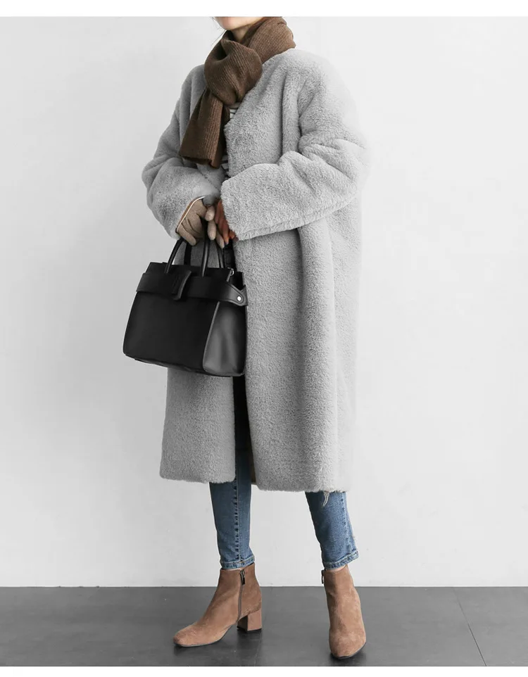 TUHAO, женское элегантное длинное пальто из искусственного меха для офиса, Осень-зима, теплая меховая куртка с карманами, повседневная плюшевая верхняя одежда, пальто - Цвет: NO.3