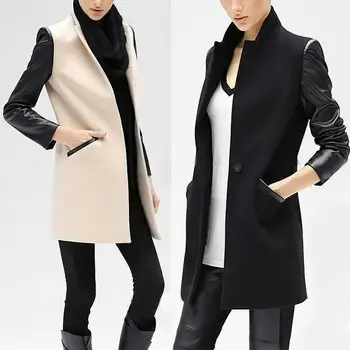 

Fashion Women PU Long Leather Sleeve Jacket Slim Coat Parka Trench Windbreaker
