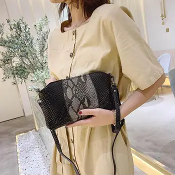 

Fashion Snake Print Shoulder Messenger Handbags Wristlet Clutch Casual Women Bright PU Leather Crossbody Bags