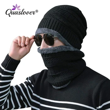 

Quaslover Men's Hat Scarf Winter Warm Beanies Scarves Set Women Windproof Winter Hat Cold Proof Skullies Caps for Outdoor Skiing