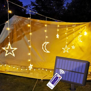 

Indoor Outdoor Party Decoration Wedding Fairy With Remote Control Solar Power Romantic Yard Room Star Moon LED Lamp Light String