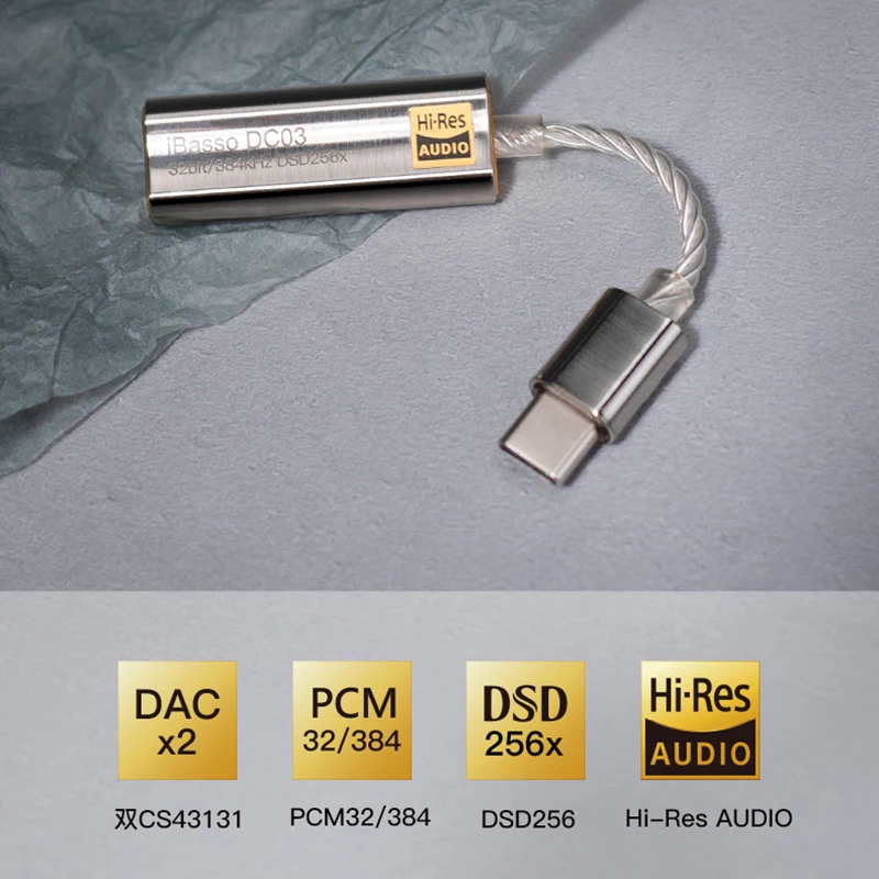 New iBasso DC03 HiFi Decoding Headphone Amplifier Type C Dual DAC 3 5mm silver and black color