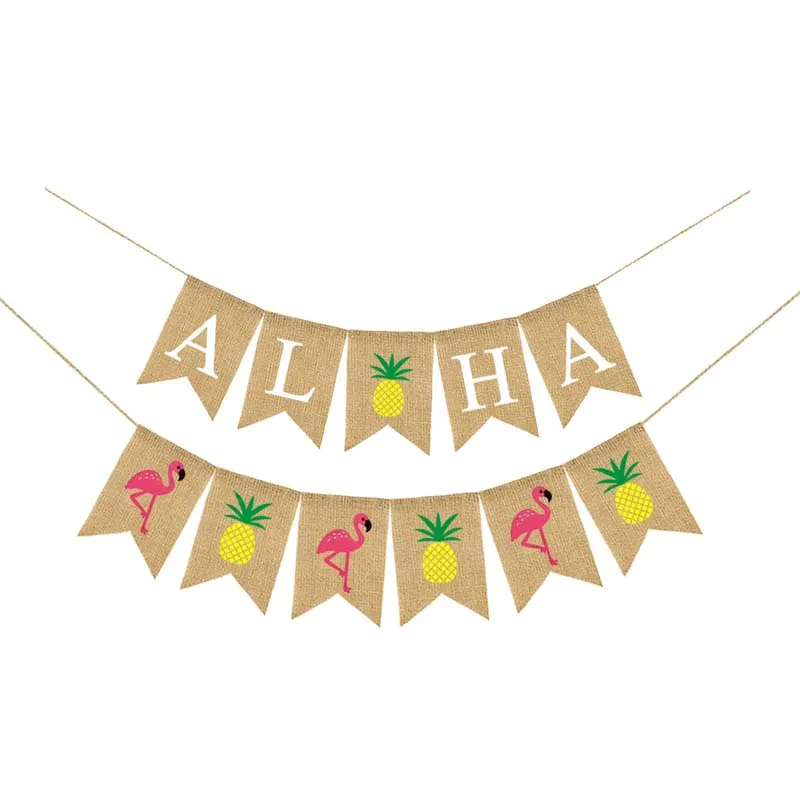 

Flamingo Pineapple Jute Banners Tropic Hawaiian Theme Party Decorations Bunting Hanging Garland Summer Luau Beach Party Supplies