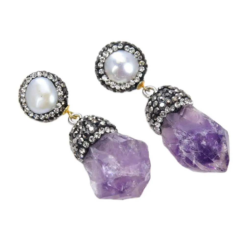 GG Jewelry 15x26MM White Pearl Purple Amethyst Rough EarringsDrop Earrings AliExpress