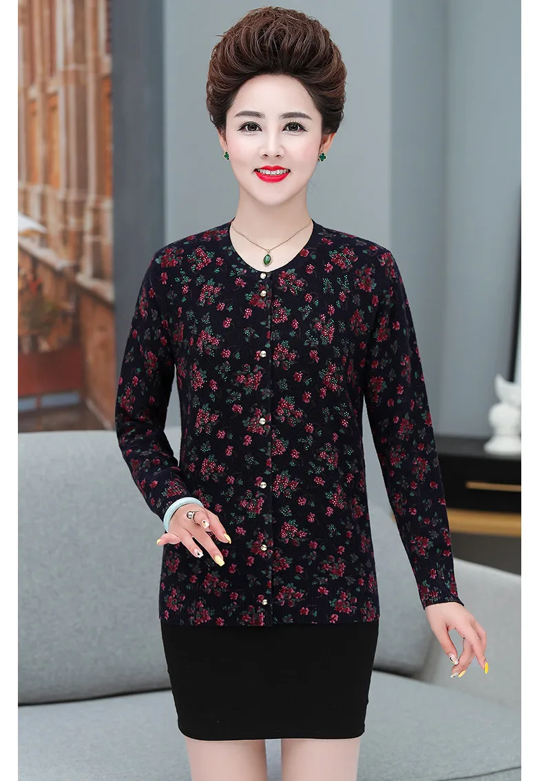 XJXKS autumn winter new exquisite printed women cardigan plus size wool knitted cardigan women sweater