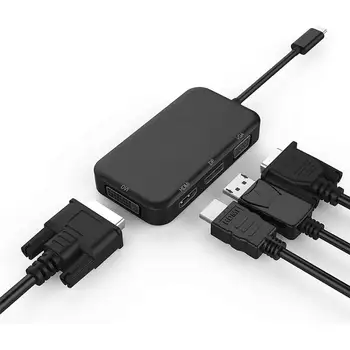 

4-in-1 USB C Hub Multifunction USB-C to 4K HDMI+DVI+VGA DisplayPort DP Adapter Splitter Cable for MacBook MagicBook Accessories