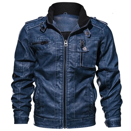Куртки для мужчин Slim Fit Повседневная Верхняя одежда куртка-бомбер Winderbreaker PU мотоциклетная кожаная куртка Мужская Новая шуба 6XL 7XL - Цвет: Blue